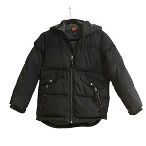 GAP Kids Black Down Insulated Puffer Jacket Hooded 3/4 Length Sz L (10) Lined